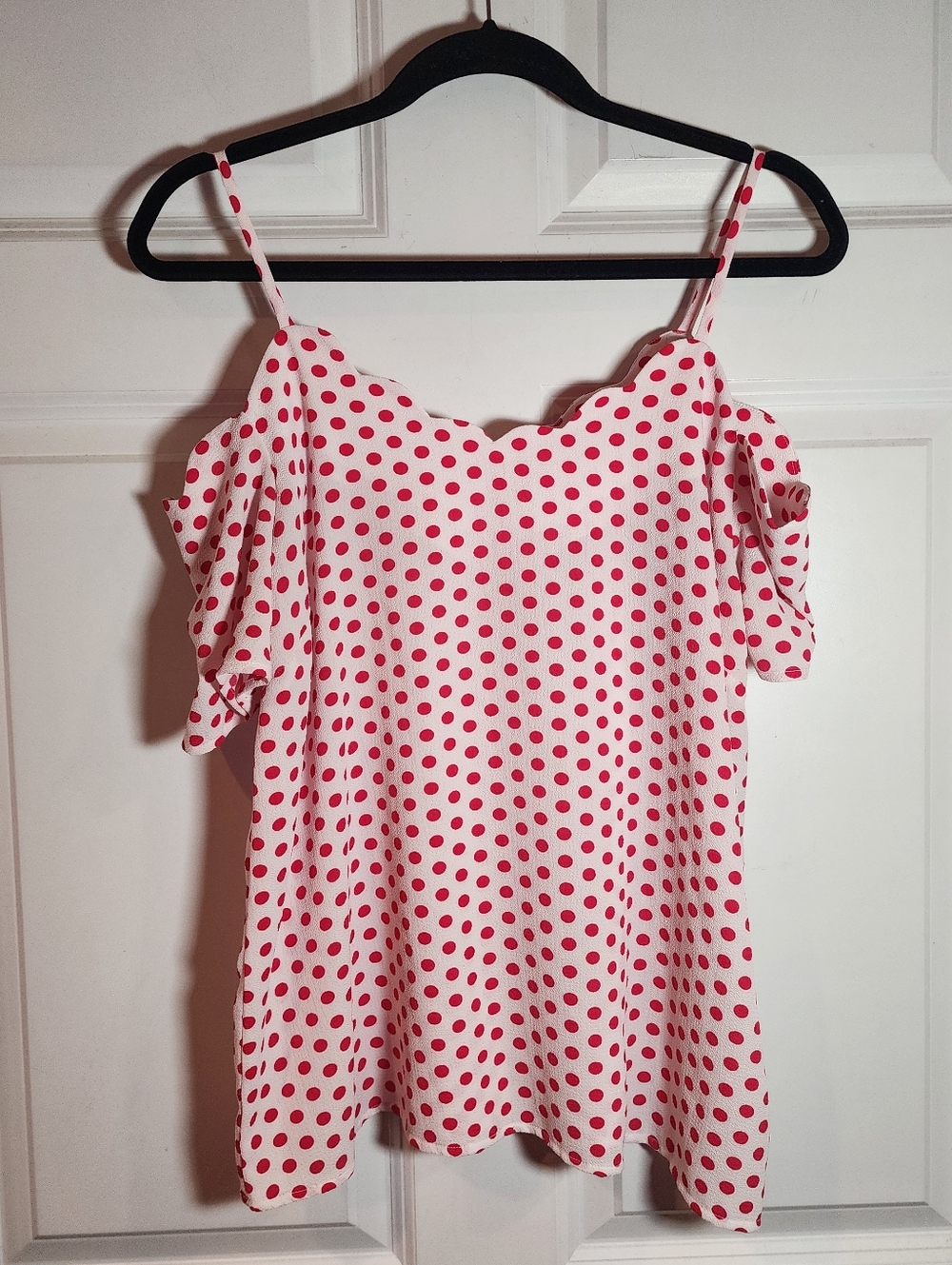Monteau White And Red Polka Dot Cold Shoulder Blouse
